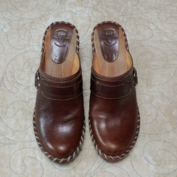 Frye Charlotte Brown Leather Ring Heeled Mules 8.5 - Picture 3 of 13